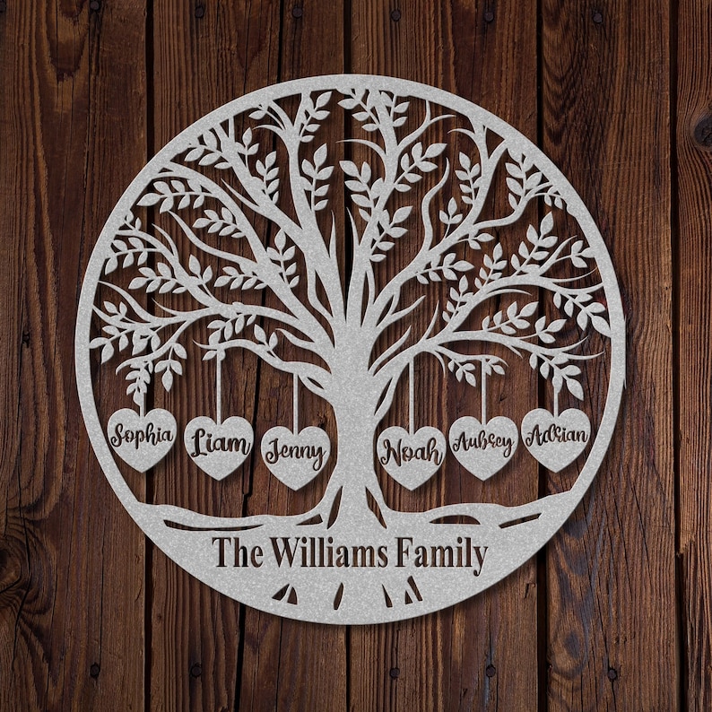Metal Family Tree Wall Art With Engraved Names of Family Etsy
