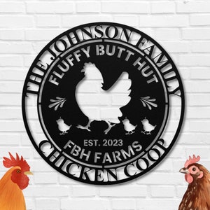 Personalized Chicken Coop Sign - Fluffy Butt Hut Farm Fresh - Custom Metal Wall Art for Chicken Lovers