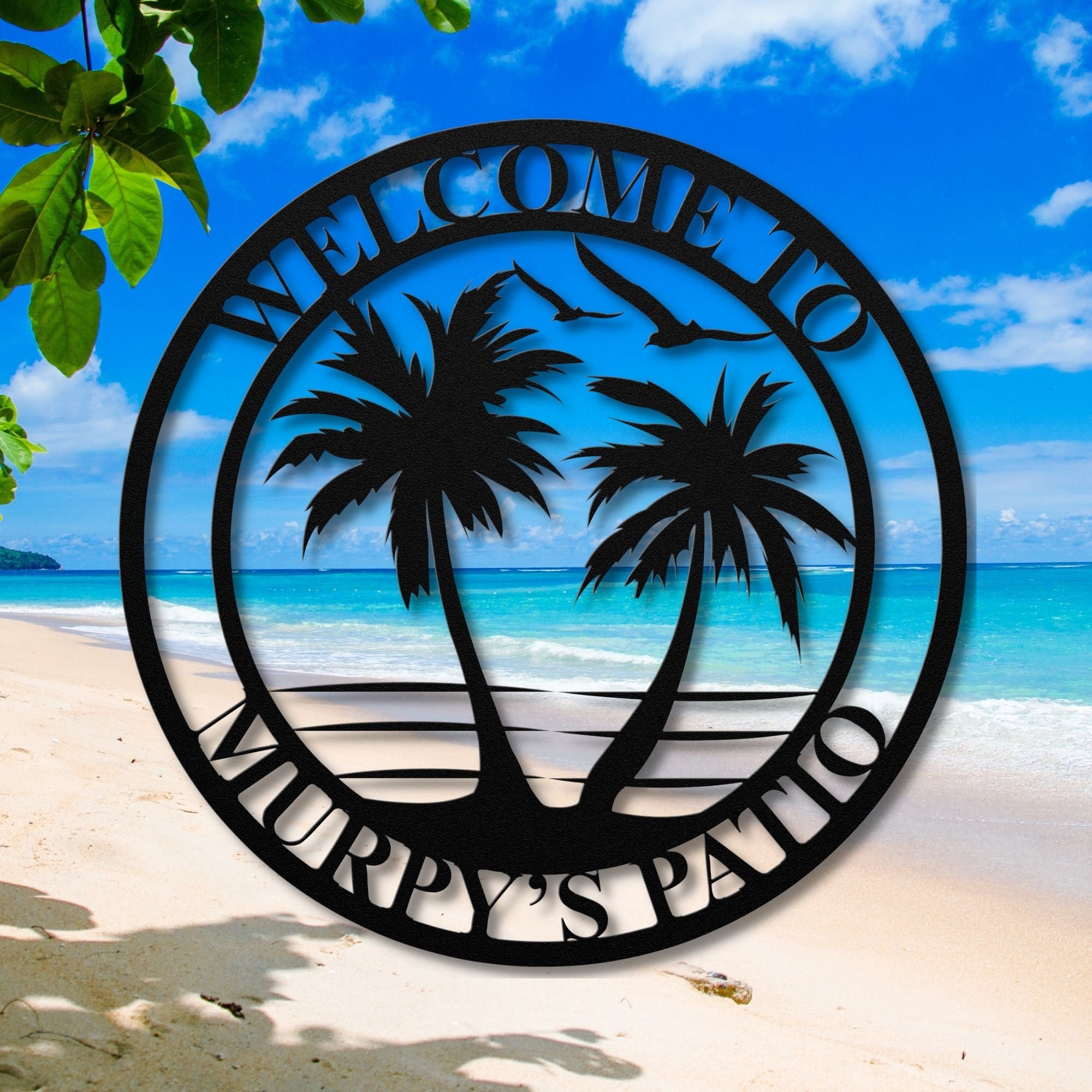 Personalized Palm Trees Metal Monogram Sign - Custom Name Metal Wall Art - Beach House Decor - Tropical Theme - Unique Gift