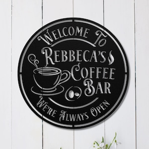 Coffee Bar Sign Personalized for Kitchen Decor, Tea Coffee Bar Custom Metal Sign, Coffee Lover Gift, Coffee Station Bar Sign, Gift for Her