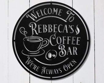 Coffee Bar Sign Personalized for Kitchen Decor, Tea Coffee Bar Custom Metal Sign, Coffee Lover Gift, Coffee Station Bar Sign, Gift for Her