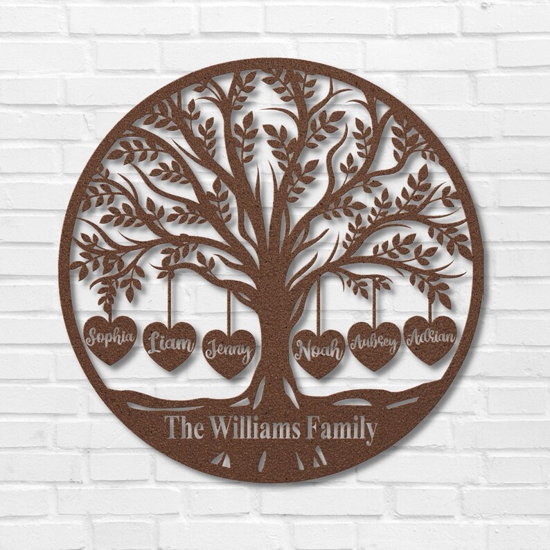 Metal Family Tree Wall Art With Engraved Names of Family Etsy