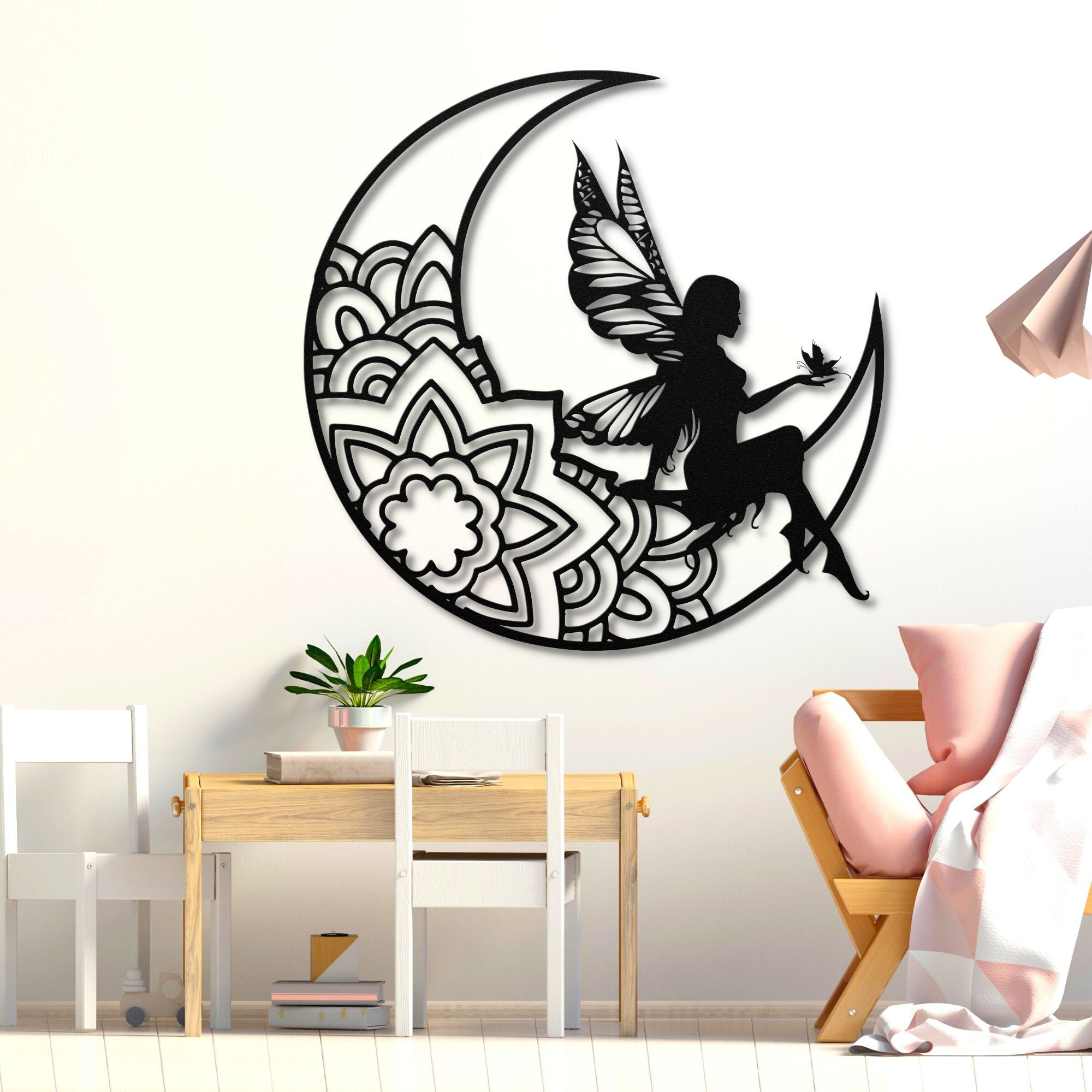 Fairy Moon Metal Wall Art - Custom Fairy Decor, Fairy Door Sign