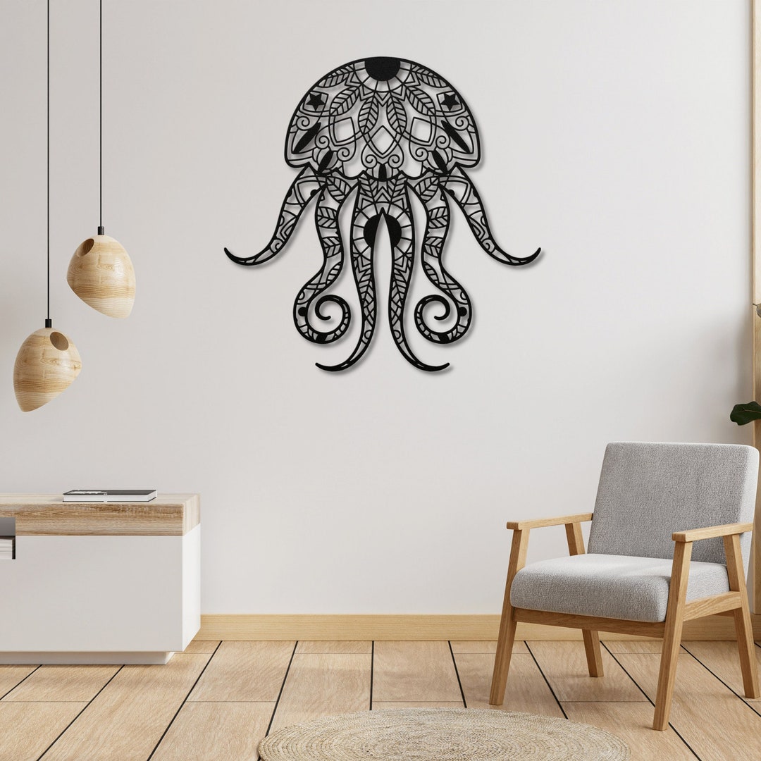 Jellyfish Metal Wall Art - Handcrafted Rustic Modern Sculpture for ...