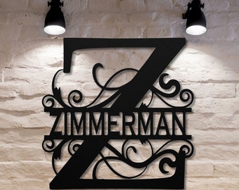 Split Letter Monogram Metal Sign: Custom Family Name Door Hanger