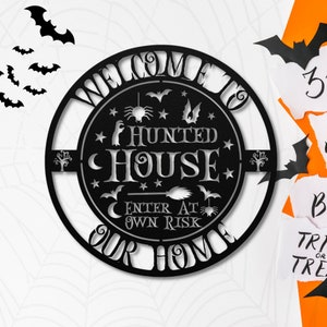 Spooky Halloween Welcome Sign - Custom Metal Wall Art Decor - Personalized Family Name - Indoor/Outdoor Decoration - Unique Holiday Gift