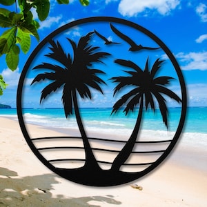 Palm Trees Metal Wall Art - Tropical Indoor/Outdoor Decor - Beachy Vibes for Home, Patio, or Room - Handcrafted & Unique