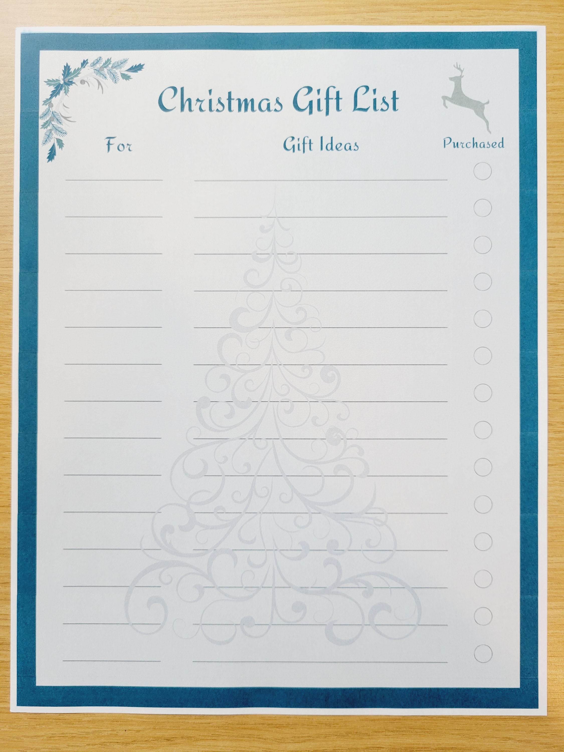 Printable Christmas Gift List Planner - Teal &amp; Silver - Etsy