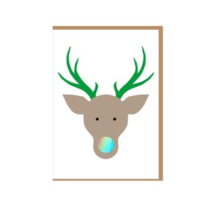 Carte de Noël de renne - Holographique - Fini à la main et imprimé sur papier recyclé