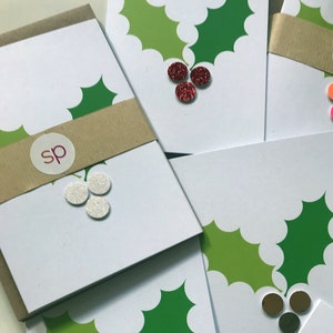 Lot de 6 cartes de Noël - Houx - Finitions main sur papier recyclé