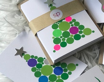 Handfinished  Christmas Trees Christmas card pack. Printed on Recycled paper
