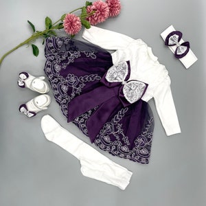 purple dress 0-3 months Ulitacool Dress For Girls Crewneck Sundress Sleeveless Baby Bowknot Infant  Christening Gown Dresses Trend Wear Purple 0-3 Months