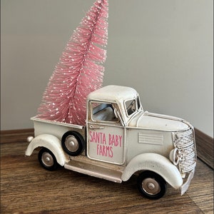 Pink Christmas Decor - Pink Bottle Brush Tree - Pink Christmas - Pink Christmas Tree - Metal Truck - Gift for Her - Tiered Tray Decor - Tree