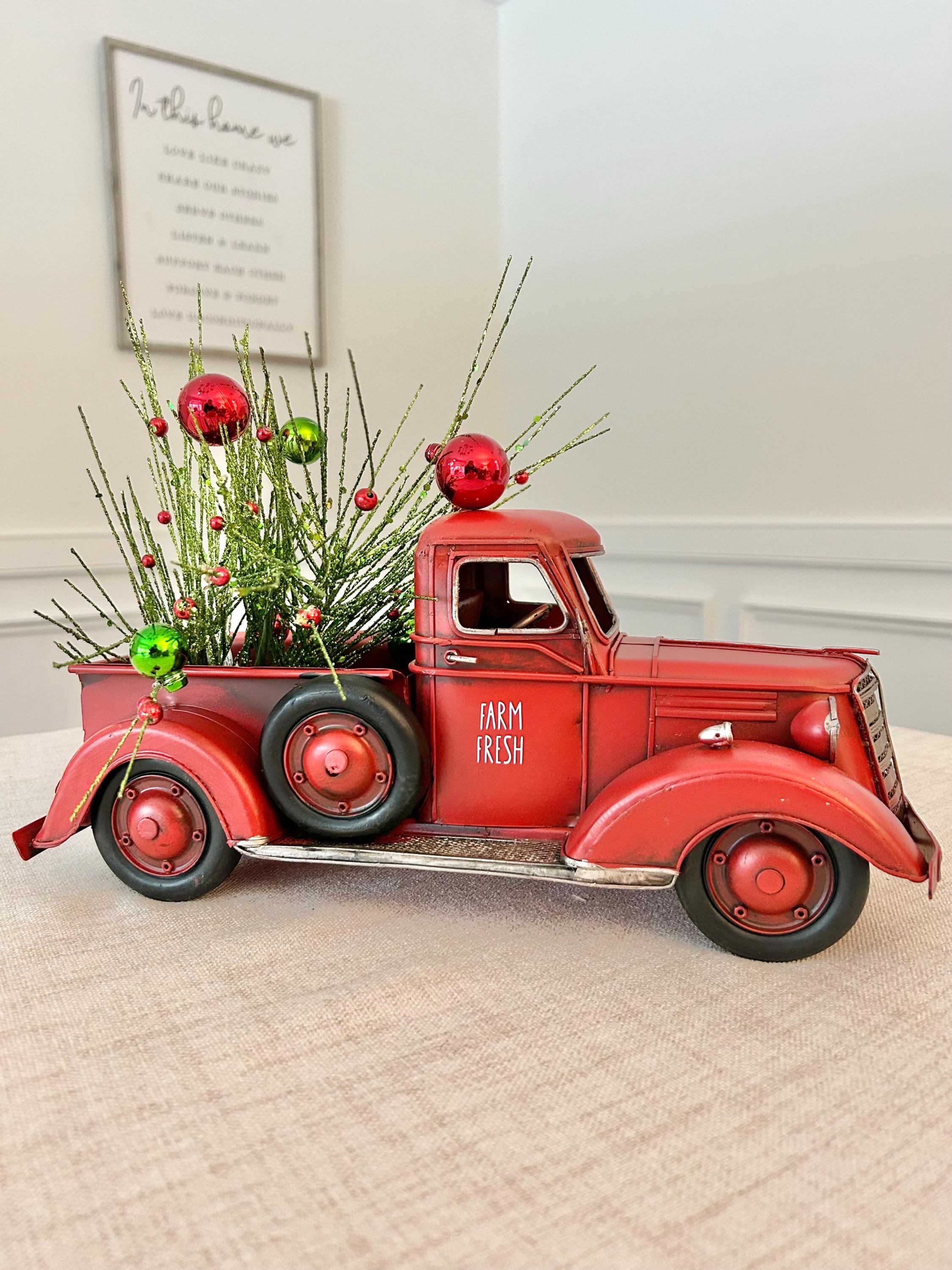 Large Metal Truck - Christmas Centerpiece - Metal Truck - Red Metal