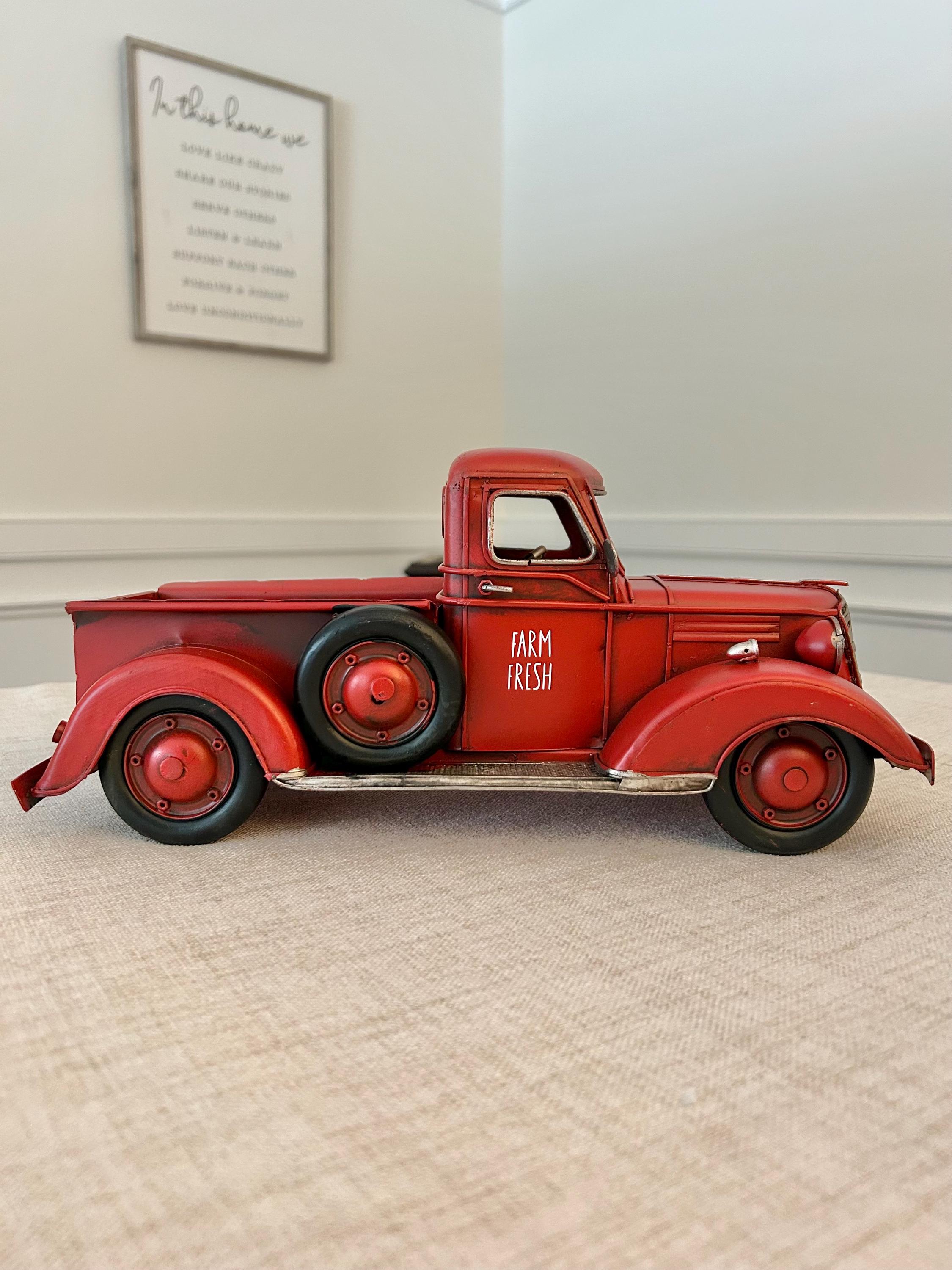 Large Metal Truck - Christmas Centerpiece - Metal Truck - Red Metal