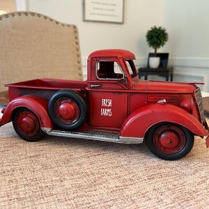 Metal Truck - Red Truck - Red Truck Centerpiece - Red Truck Home Decor - Red Metal Truck