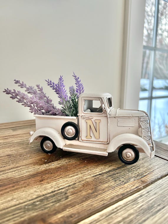 Lavender Decor - Home Decor - White Metal Farm Truck with Flowers - Gift Idea