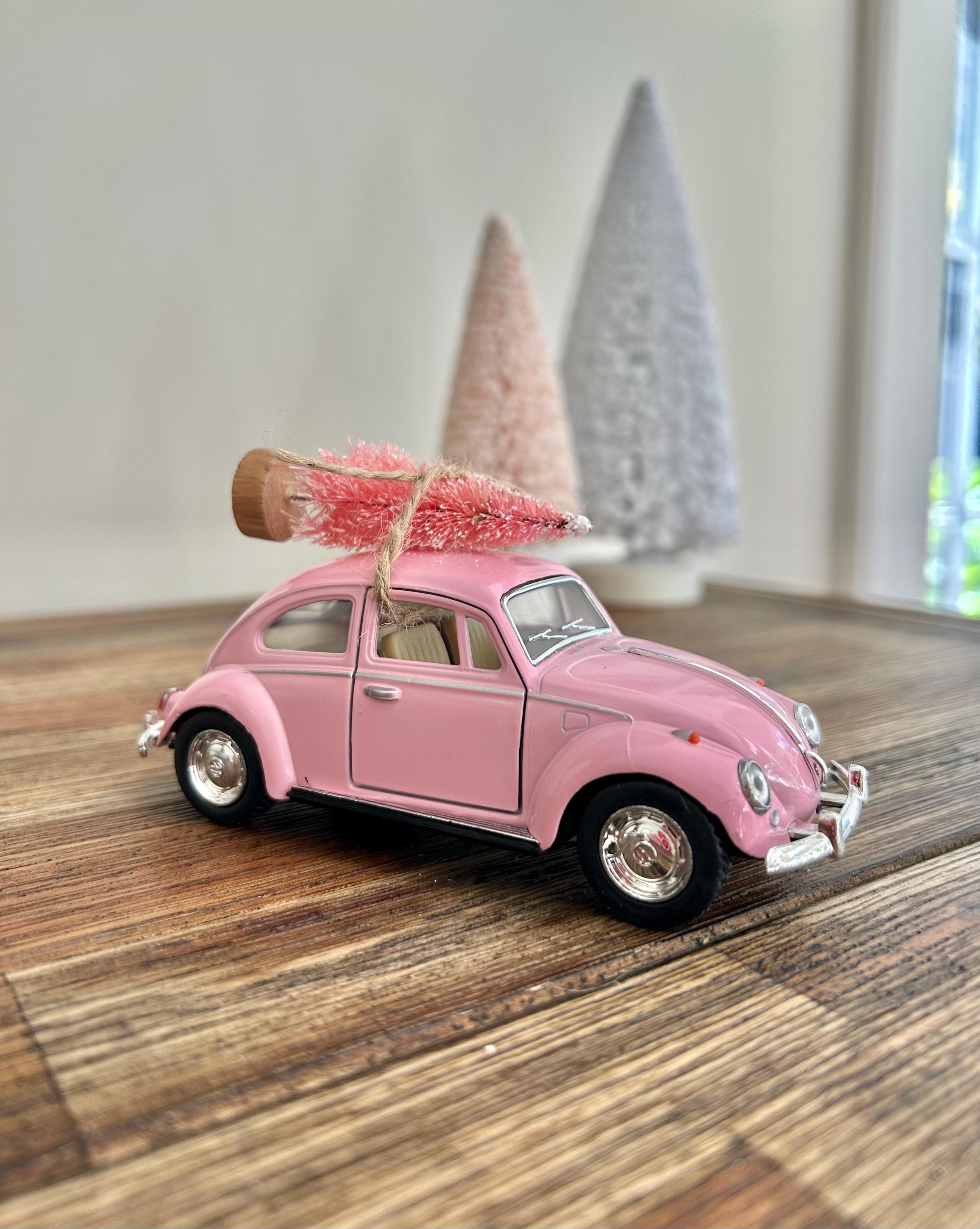 Beachy Christmas - Volkswagen Car With Tree - Pink VW Bug Beetle