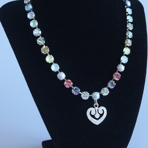 Cup-chain necklace made with Swarovski crystals 39ss/8mm  (39 settings) with heart pendant silver plated