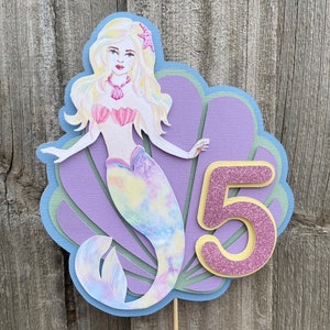 Cumpleaños de sirena, topper de pastel personalizado, hecho a pedido, topper de cartulina, Coralia la sirena