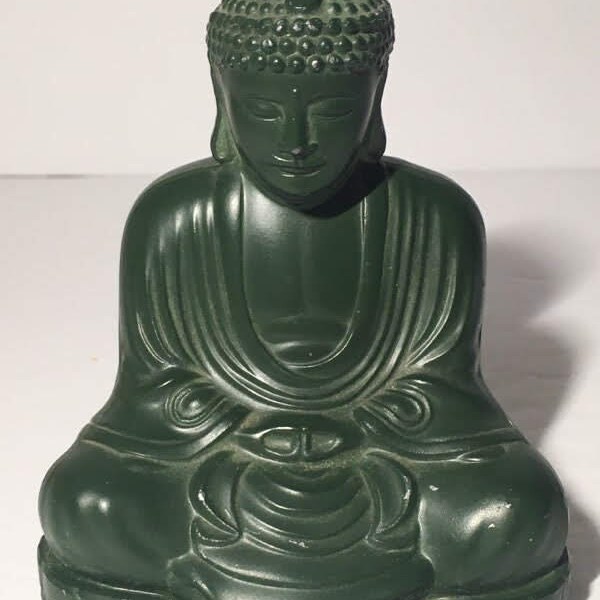 Sitting Buddha Statue Japanese Metal Material Green Color Shakyamuni Stamped Marked