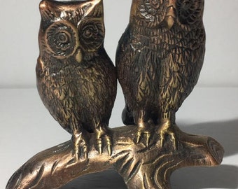 Brass Owl Pair Figurine Art
