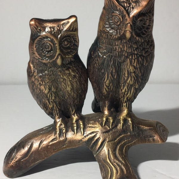 Brass Owl Pair Figurine Art