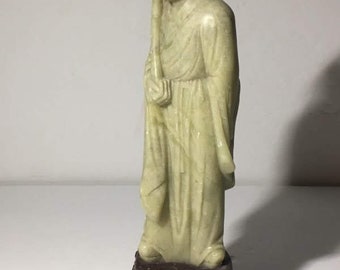 Asian Flute Player Statue Carved Jade Stone Base Heavy