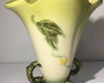 Hull Vase Woodland Art Pottery Vintage Fan Shape Flower Flared Collectible