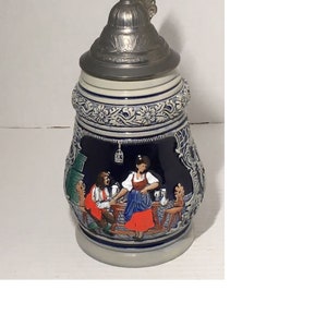 Ceramic Stein Original Thewalt Dancing Women Bar Maid Lidded Western Germany Cobalt Vintage