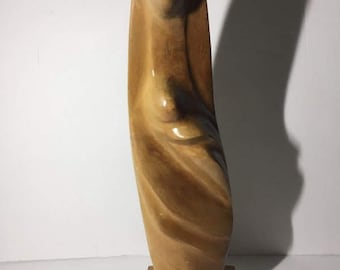 Virgin Mary Wooden Art Sculpture Hand Carved Handmade Vintage