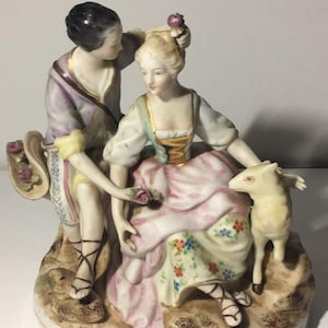 German Pastoral Rococo Porcelain Couple Figurine Porcelain Love