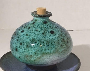 Plato para tarro de aceite de cerámica de estudio francés vintage