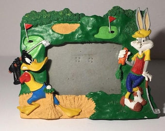 Daffy Duck Bugs Bunny Picture Frame Warner Bros Looney Tunes Hand Painted Resin