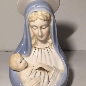 Ceramic Bust Madonna Child Figurine Religious Virgin Mary Jesus 4351