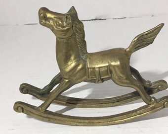 Caballo balancín de latón vintage para guardería, figura infantil coleccionable, poni decorativo