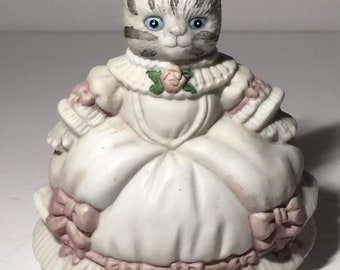 Vintage Ceramic Fancy Ball Gown Cat Bell