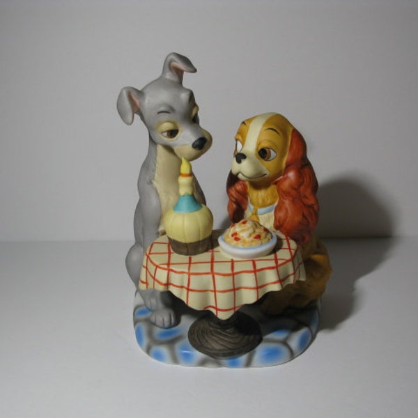 Walt Disney Lady & the Tramp Spaghetti Dinner Movie Scene Ceramic Figure