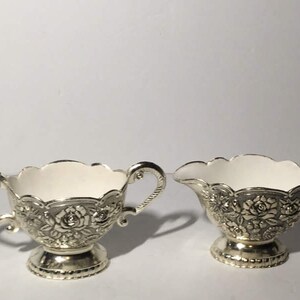 Sugar Creamer Set Metal Porcelain Mixed Material Floral Rose Pattern