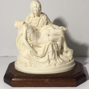 Resin Pieta Sculpture Figure Madonna Mary Child Wood Base