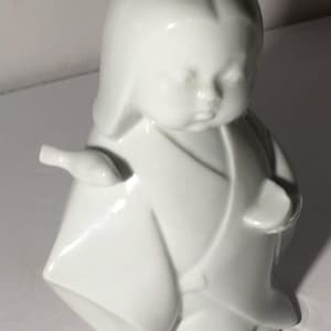 Porcelain Girl Bird Ceramic Figurine Asian