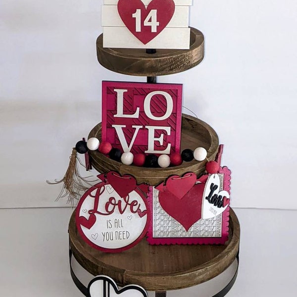 Valentines Day tiered tray decor love February 14 farmhouse 3d wooden signs set tier tray banner bundle beaded Garland red black white