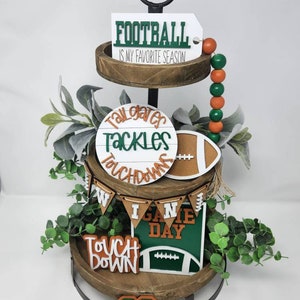 Choose Your Teams Colors, Customizable Football Sports Tiered Tray Sign Bundle, Beaded Garland Tag Banner, Coach Gift, Touchdown, Tailgate