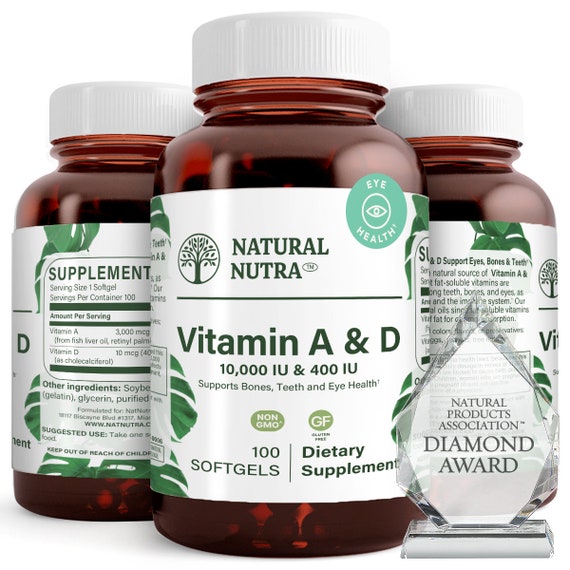 Vitamin A and D Softgels from Cod Liver Oil, Bones Teeth & Eye Health Dietary Supplements, Immunity Eyesight Vitamins A  D Supplements