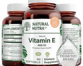 Natural Nutra d-Alfa Tocoferol Vitamina E 400 UI, Promueve la salud de la piel, el cabello y las uñas, y la salud del corazón.