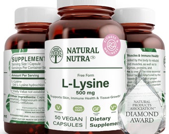 Natural Nutra L Lysine HCl, Promotes Bone health, Improve Calcium Absorption, Non GMO,Vegan,500 mg