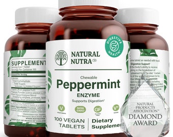 Chewable Peppermint Digestive Enzyme Tablets: Vegan Papaya, Bromelain