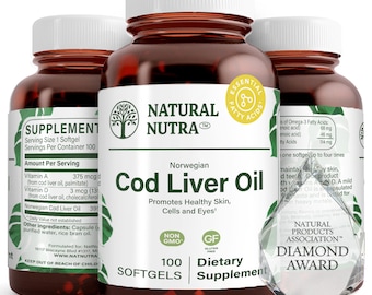 Aceite de hígado de bacalao noruego Natural Nutra: Vitaminas A y D - 100 cápsulas blandas