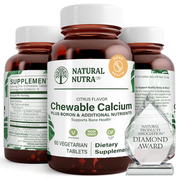 Chewable Calcium Tablets for Adults, Citrus Flavor Calcium Dietary Supplements, Calcium Magnesium Vitamin D3 Bone Health Supplements