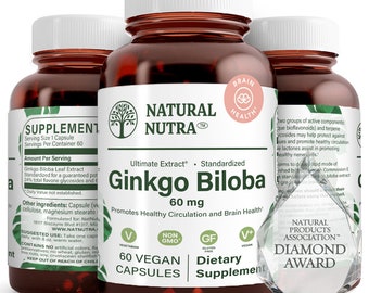 Ginkgo Biloba Natural Nutra, potenciador cerebral para la concentración y el desarrollo mental, pastillas para la memoria para hombres y mujeres, vegano y sin gluten.